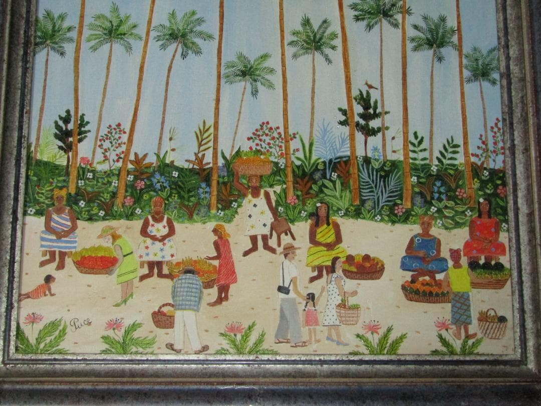 真作保証【ピュース　エキゾチックな市場　Ｆ１０　肉筆洋画額装】フランス画家