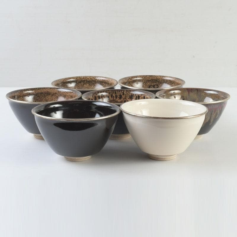 茶道具　平安　万代草山作　天目茶碗　七種　共布共箱　M　9329A