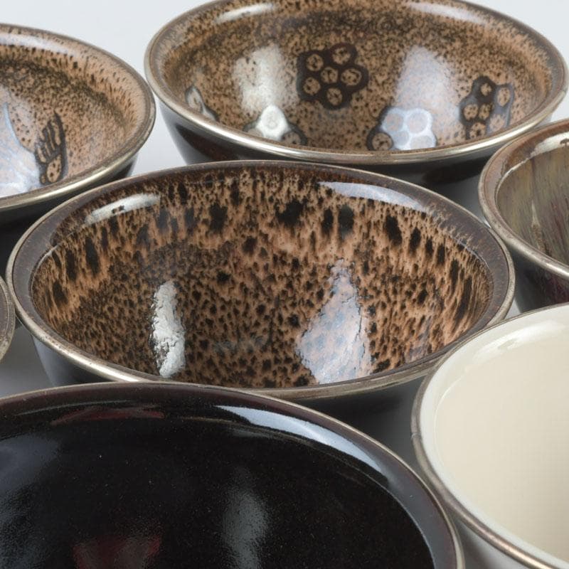 茶道具　平安　万代草山作　天目茶碗　七種　共布共箱　M　9329A