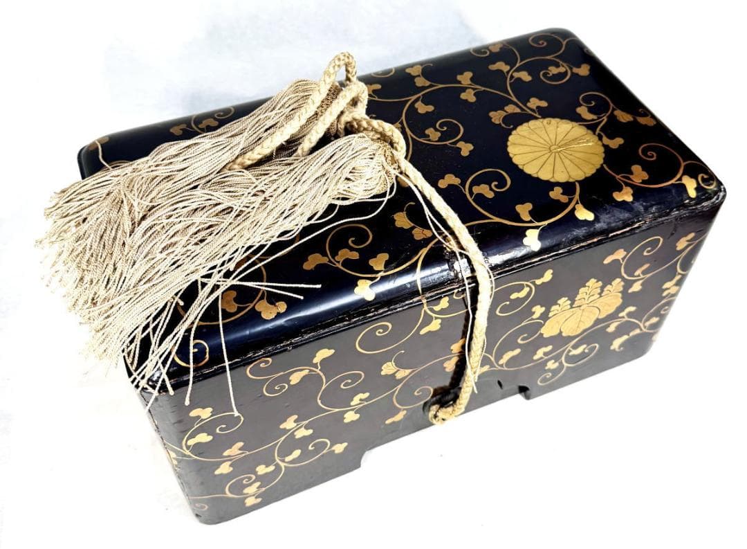 江戸時代 木製蒔絵唐草文道具入れ 漆器 茶道 書道 華道 香道 WWWT126