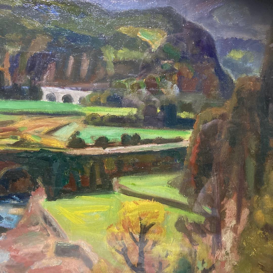 値下げ　田中忠雄　風景画 春の渓谷風景10号　油彩画