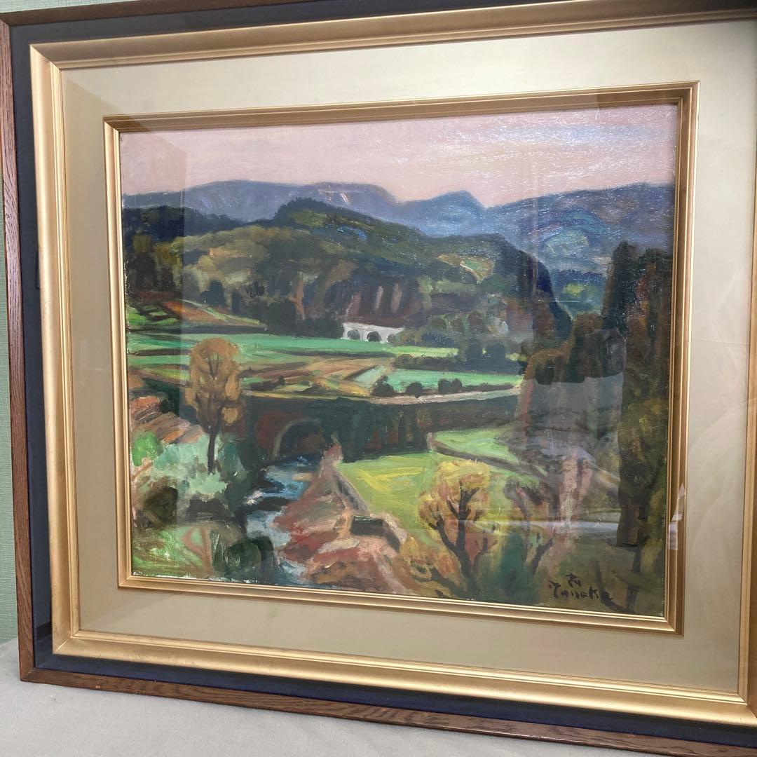 値下げ　田中忠雄　風景画 春の渓谷風景10号　油彩画