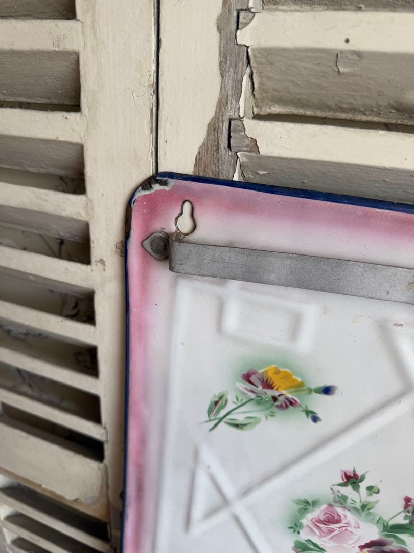 フランスアンティークジャピー社薔薇とパンジーのホーローレードル