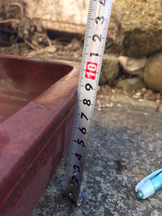 盆栽鉢　時代銭号赤色梨皮上帯長方盆栽鉢32x23x9