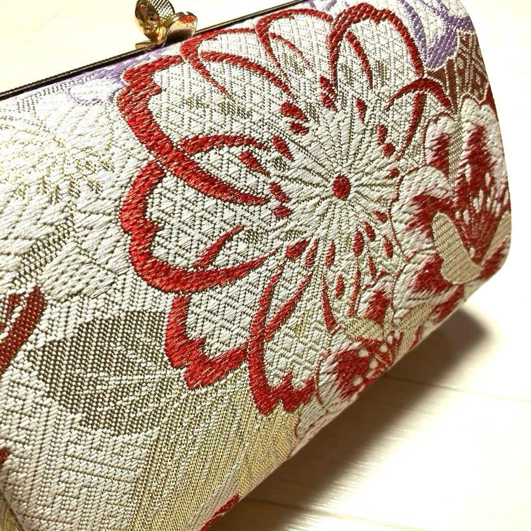 《美品》草履バッグセット　帯地　ラメ　花柄　底鋲付きバッグ　成人式