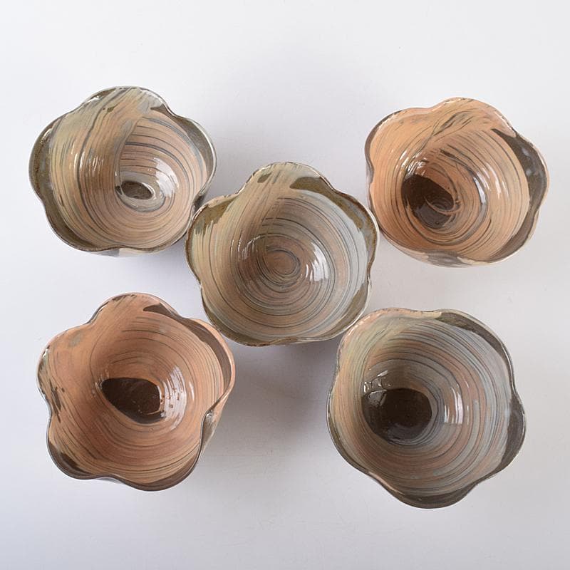 和食器 丹波焼 森本陶谷造 輪花向付 五客 共箱