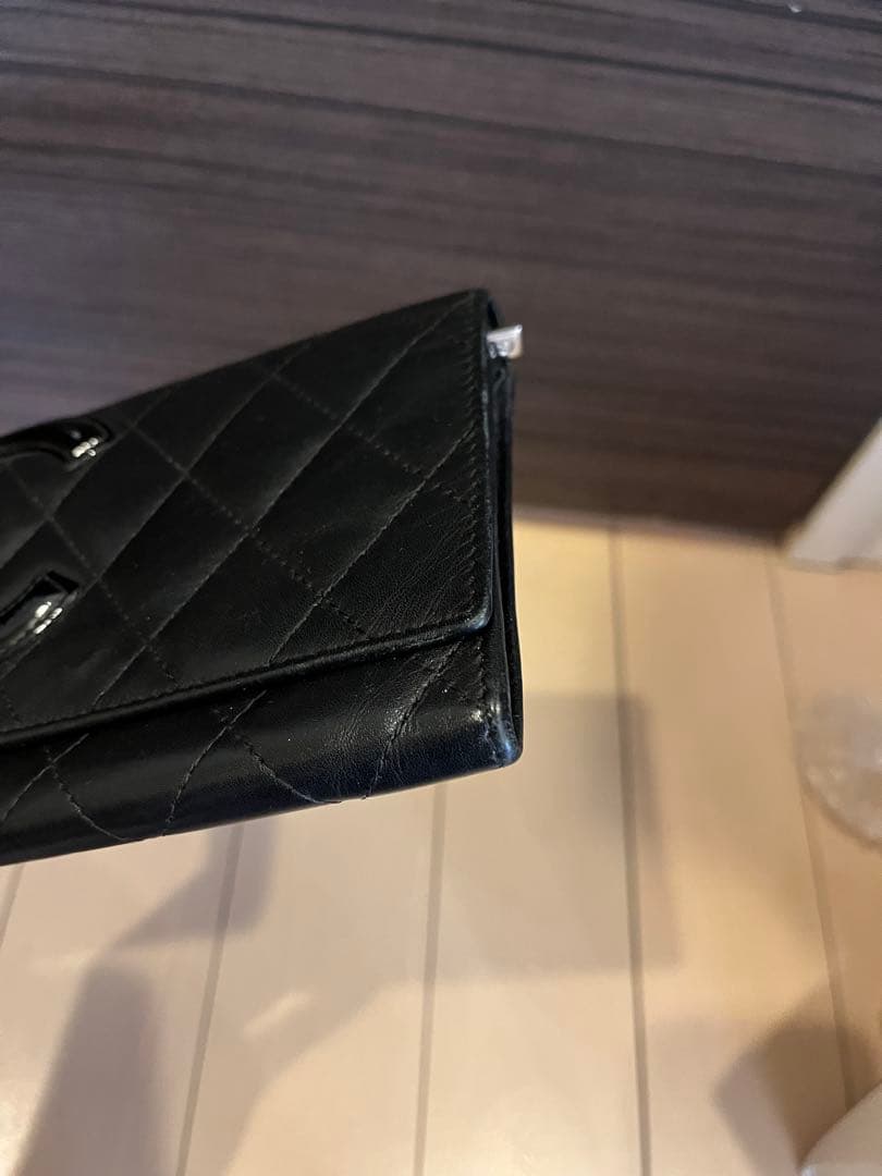 CHANEL カンボンライン　キルティング 二つ折り財布　ブラック