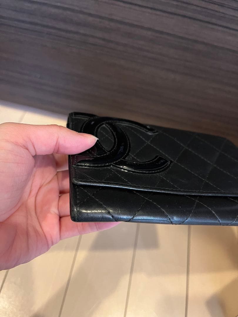CHANEL カンボンライン　キルティング 二つ折り財布　ブラック