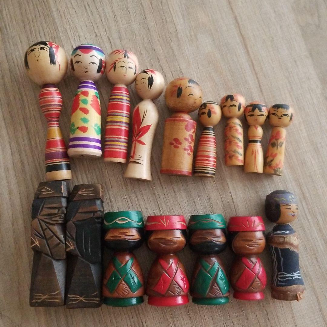 こけし16個 有名な工人の銘入り アイヌこけし