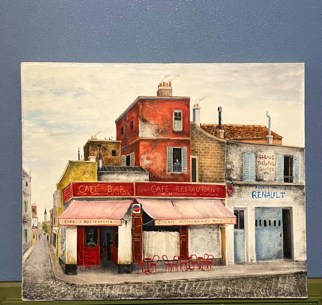 一点物 ◇井上覚造『街角キャッフェ』F12号 油彩 ヨーロッパ カフェテラス