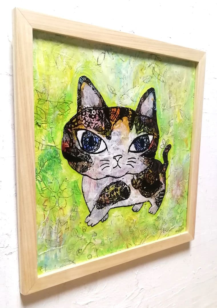 額付き銅版画応用絵画　title「お通りニャンコ」