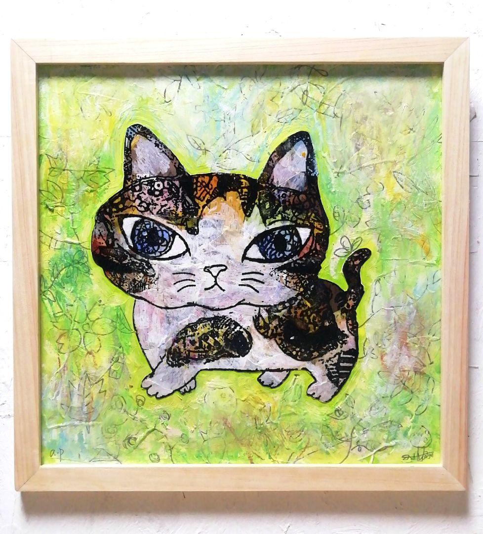 額付き銅版画応用絵画　title「お通りニャンコ」