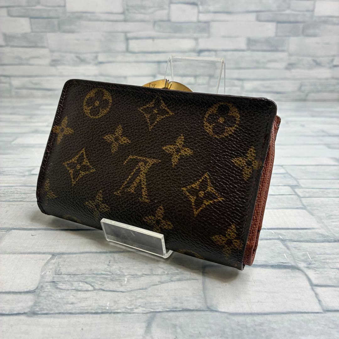 美品50 VUITTON ルイヴィトン モノグラム 二つ折り財布 がま口 ku8