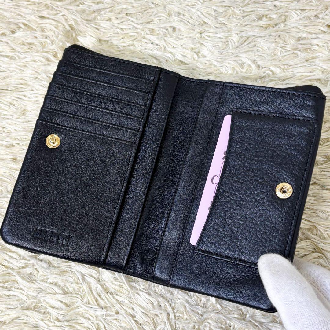 【未使用級】アナスイ プレイングキャット 折り財布 がま口 ブラック レディース