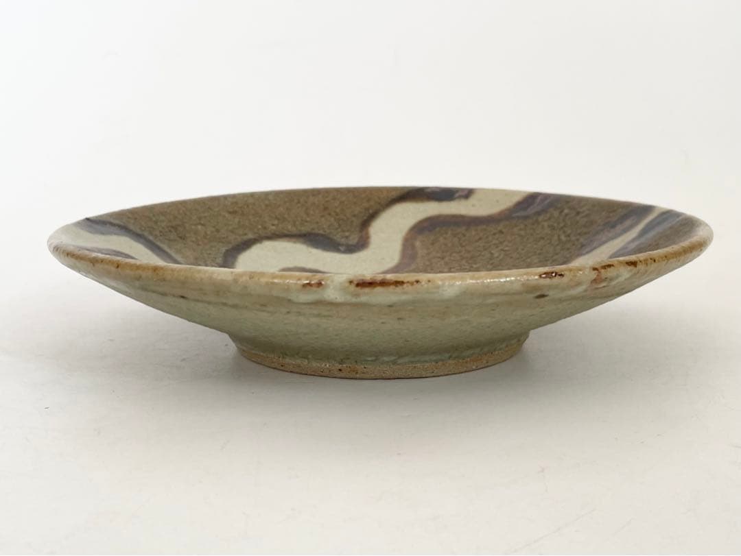 陶芸家　人間国宝　濱田庄司　浜田庄司　鉄絵　皿　丸皿　中皿　波文　共箱　民芸