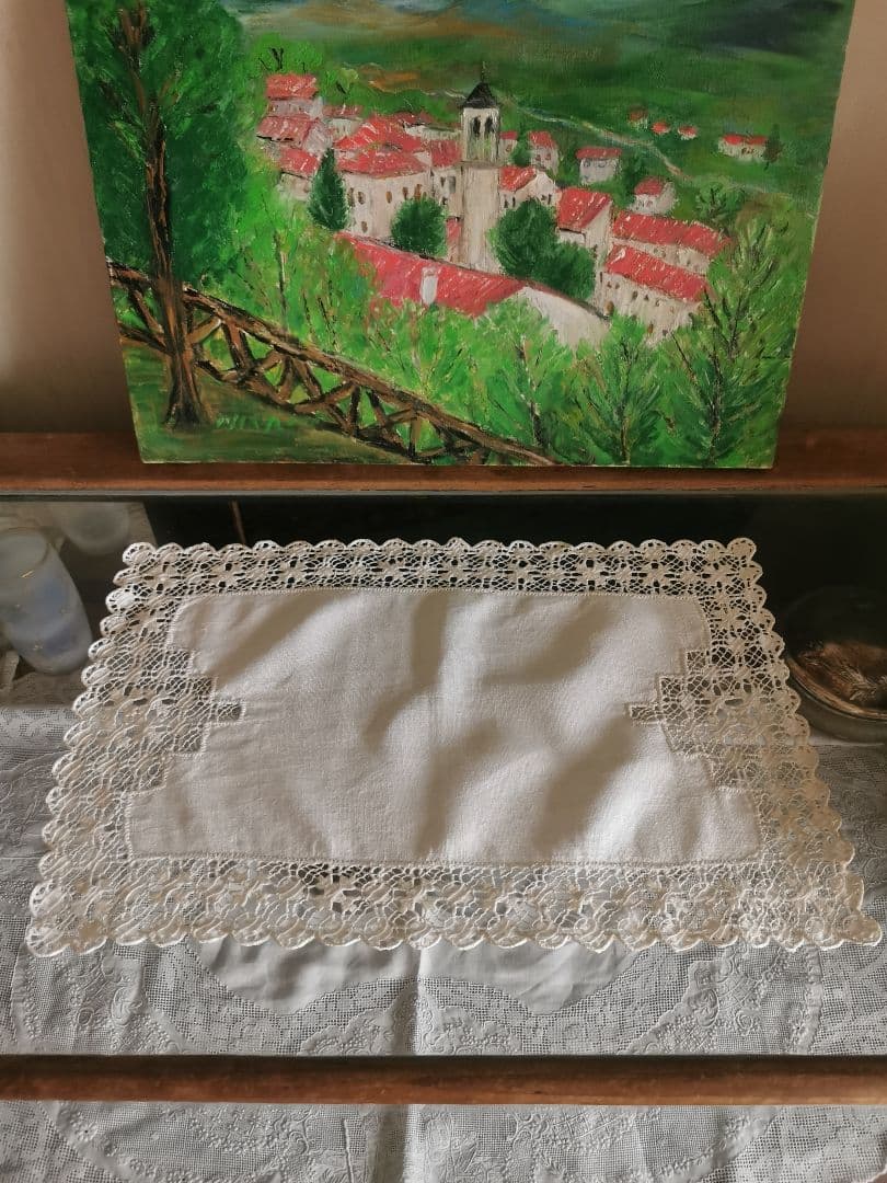 アンティークイギリス ホワイトニードルワークsabaレース梯子刺繍