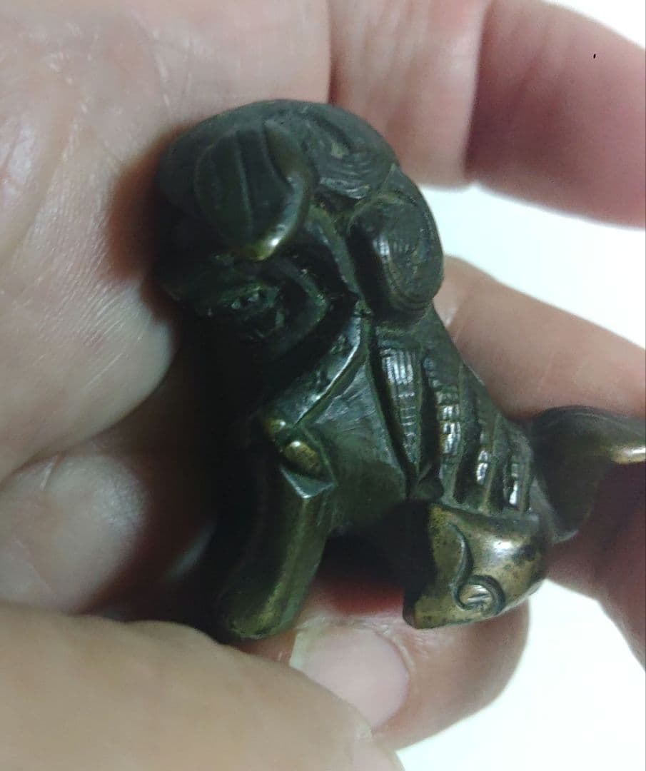 清朝 中国 古銅製 獅子 置物 イ10