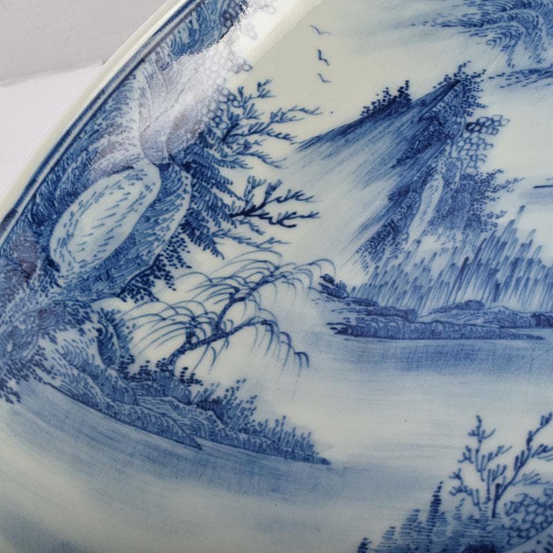 中国　景徳鎮　倣大清康煕年製　青花山水文　大鉢　大皿　C　8942A
