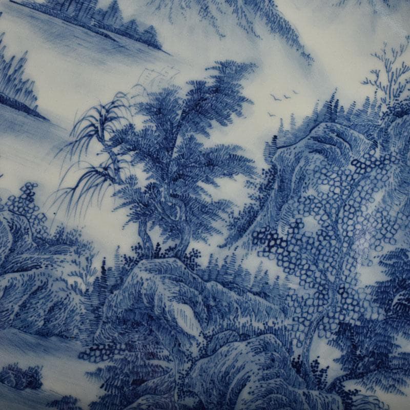 中国　景徳鎮　倣大清康煕年製　青花山水文　大鉢　大皿　C　8942A