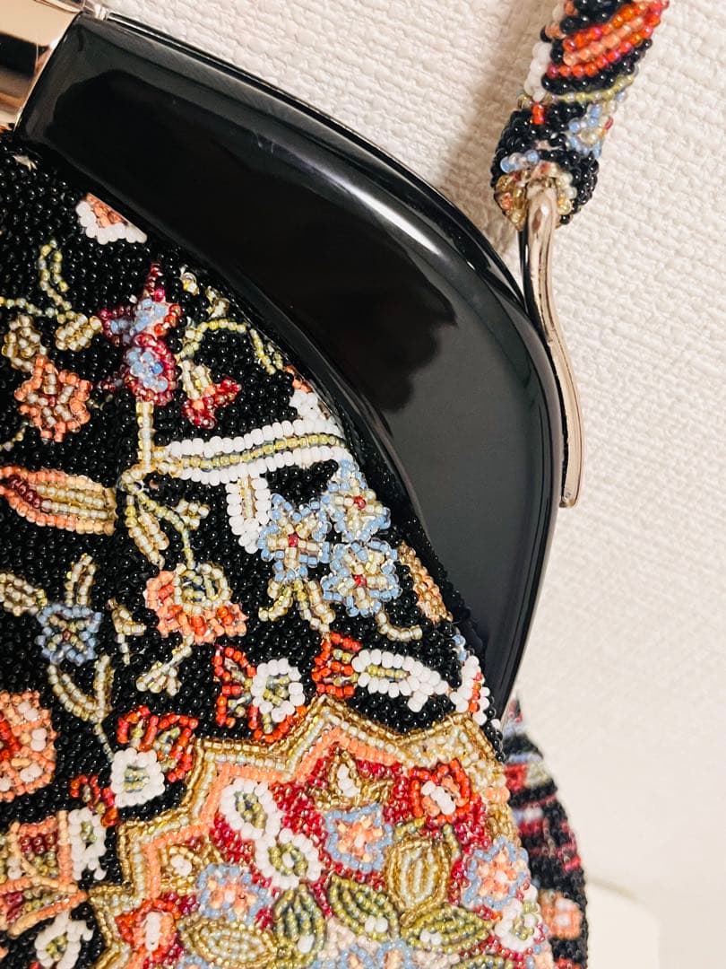 美品　総ビーズバッグ　昭和レトロ　和装　がま口