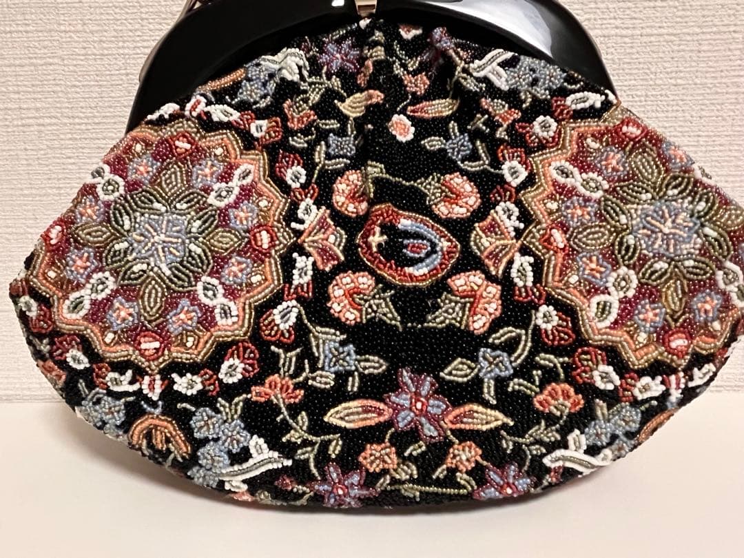 美品　総ビーズバッグ　昭和レトロ　和装　がま口