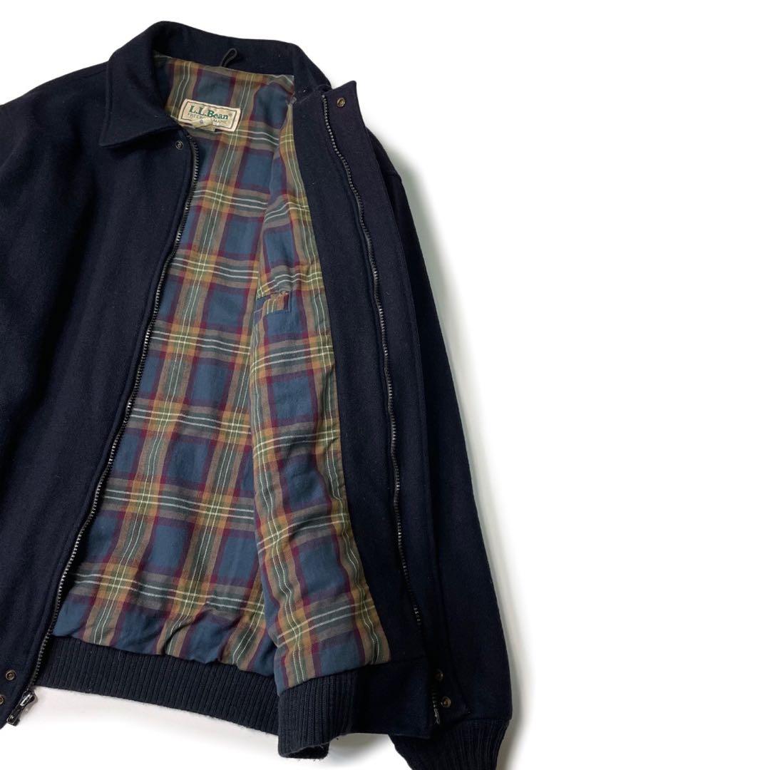 80’s L.L.Bean USA製 ウールジャケット 裏地チェック ネイビー