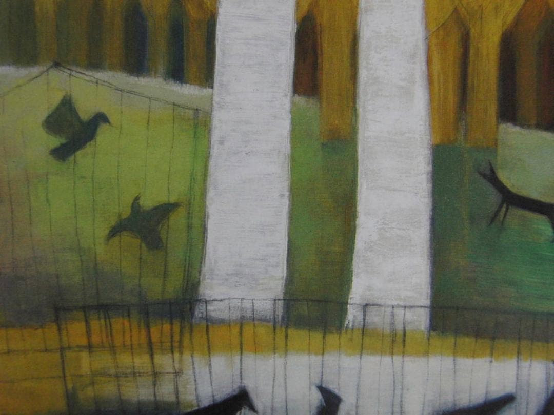 中山雅子、【鳥のいる風景　III】、希少な額装用画集より、新品額装付