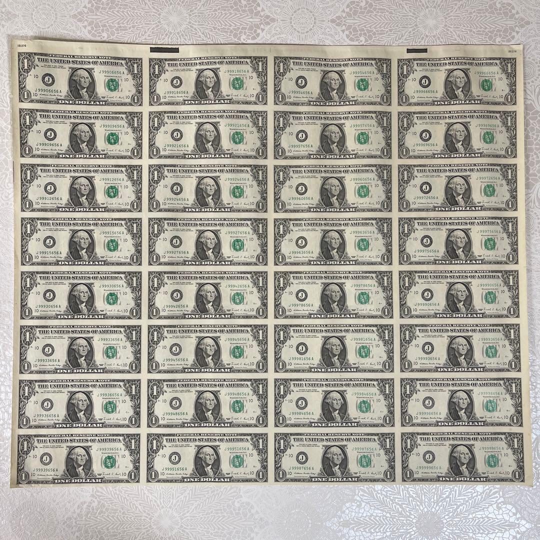 米ドル 1ドル紙幣シート 32枚 未裁断 アメリカ 1ドル札 コレクション