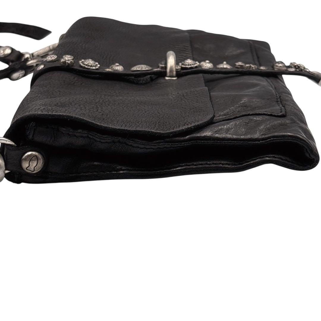 極美品 カンポマッジ スタッズ ショルダーバッグ 黒 レザー イタリア製