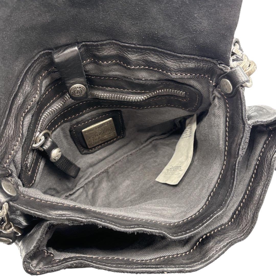 極美品 カンポマッジ スタッズ ショルダーバッグ 黒 レザー イタリア製