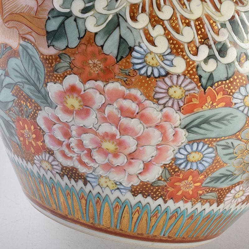りか様専用 九谷焼名工 九谷中田錦玉 百花繚乱 花詰文壷 花入 D R8825H