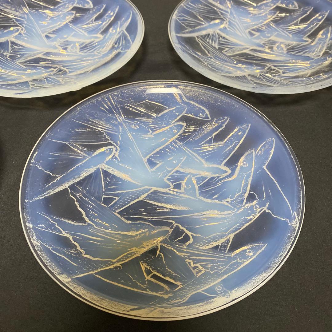 小柴外一　オパールセント　乳白　ガラス　トビウオ　中皿　5枚　セット