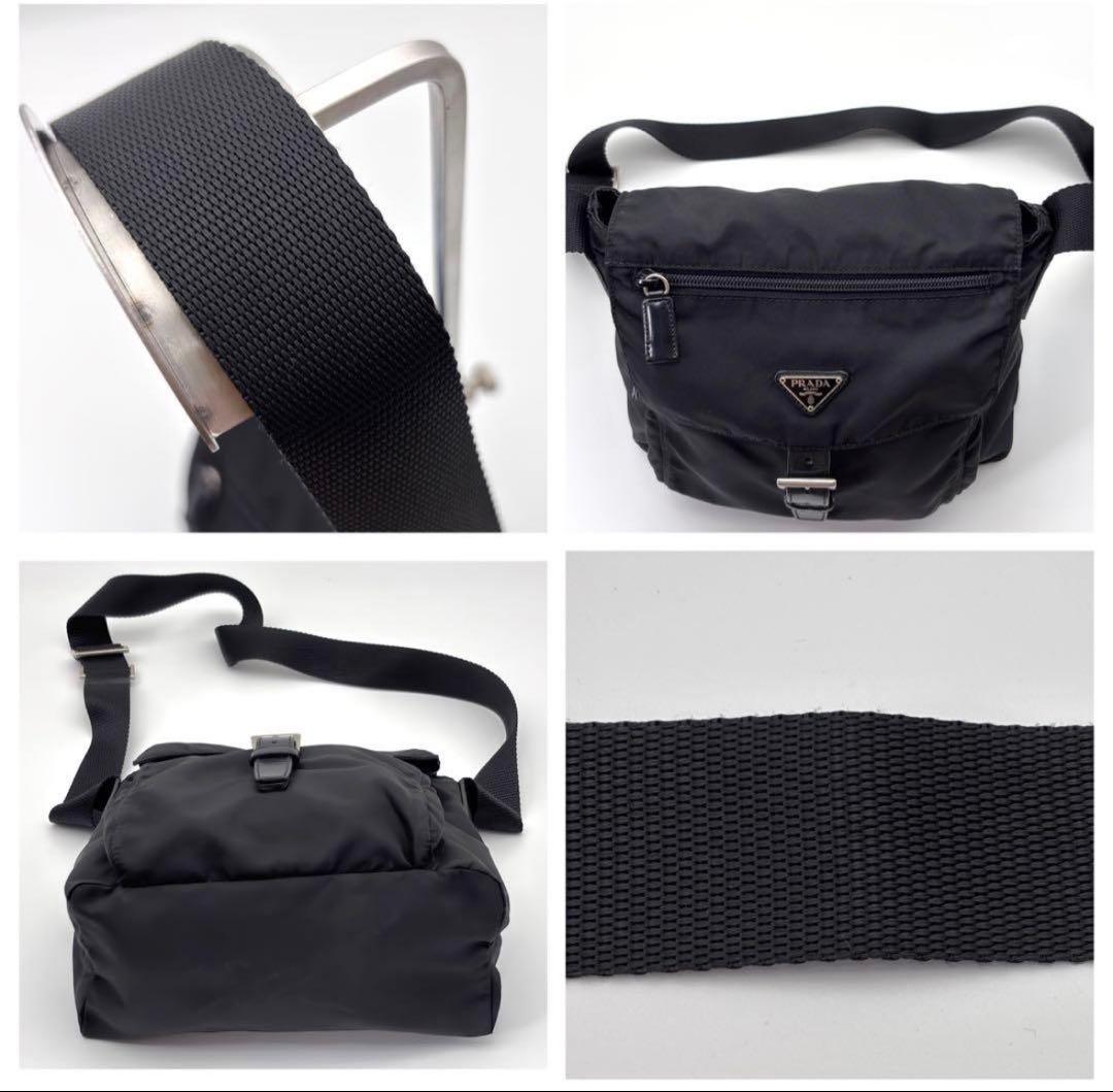 【ギャラ付き美品】プラダ ショルダーバッグ 三角ロゴ ナイロン レザー ブラック