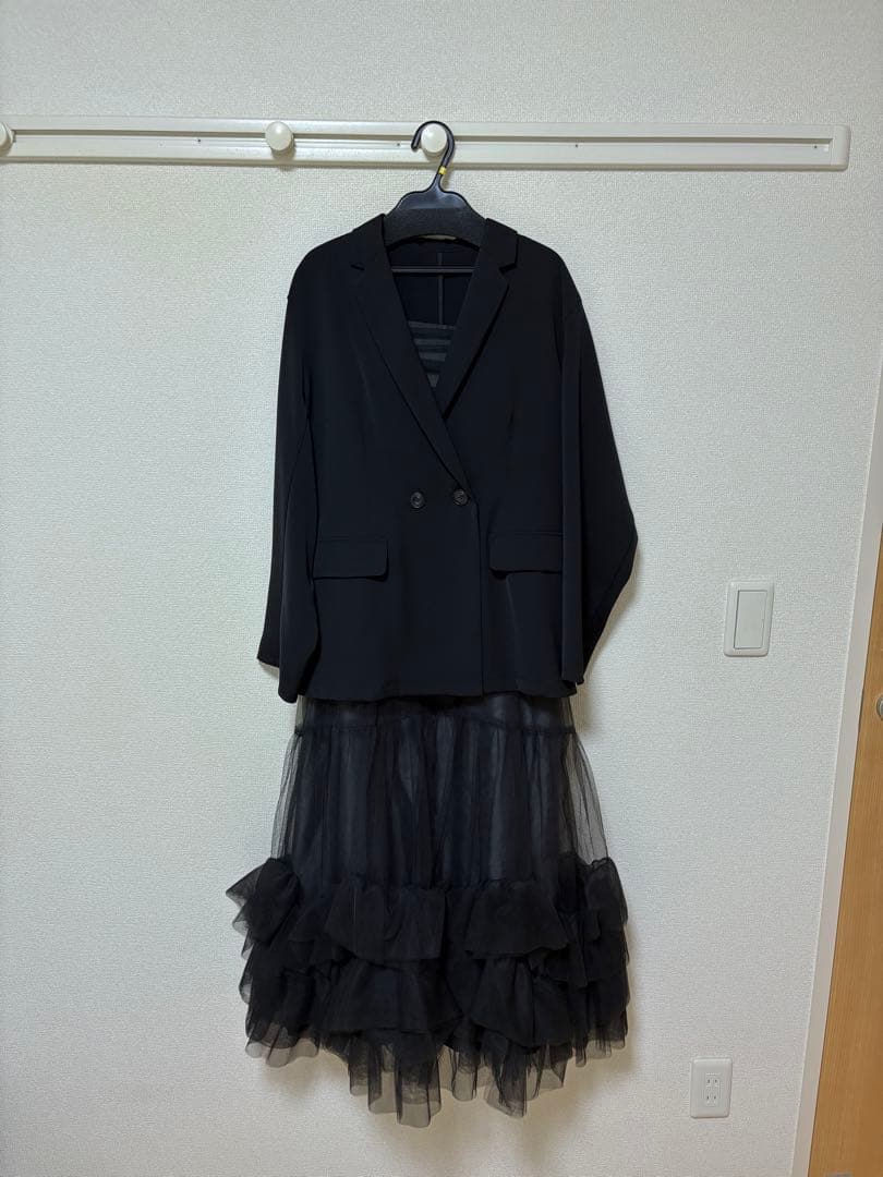 アンドレスドANDRESD ボリュームチュールジャケットセットドレス S BK