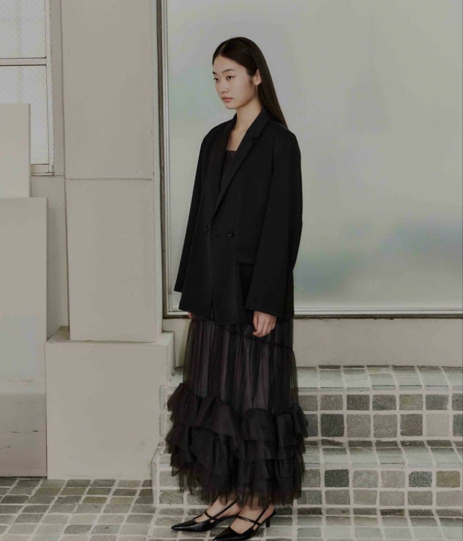 アンドレスドANDRESD ボリュームチュールジャケットセットドレス S BK