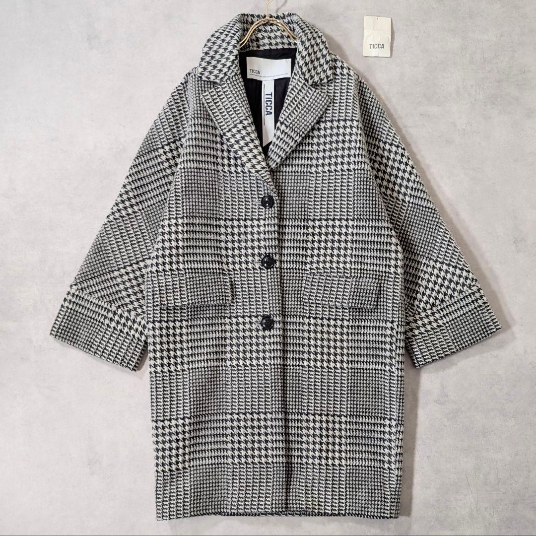 美品☆TICCA グレンチェック コクーンコート ティッカ シングルコート