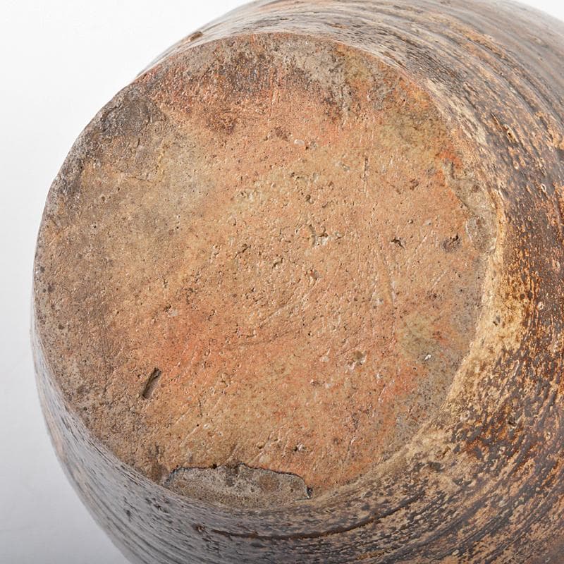 瀬戸焼　古瀬戸　四耳壷　葉茶壷　木製蓋付　高さ約24cm　時代箱　VR7341B