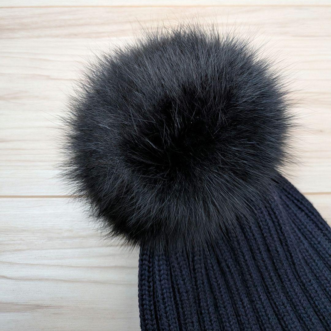 モンクレール ニット帽 ファー付き ネイビー MONCLER ニット帽 ファー