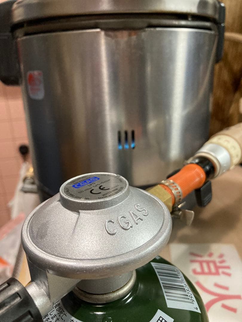 【どこでもご飯】リンナイ／こがまる＋調整器／ガス供給一式 災害時対策にも