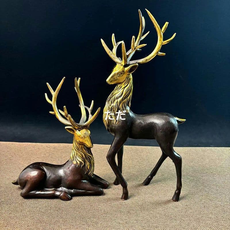 銅器 鹿 応接間 玄関 博古架 机 装飾品 工芸品 置物