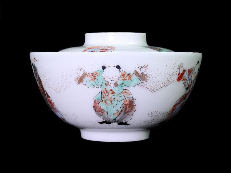 古伊万里　金襴手　唐子　童戯の図　蓋茶碗　E875ASA-CPg