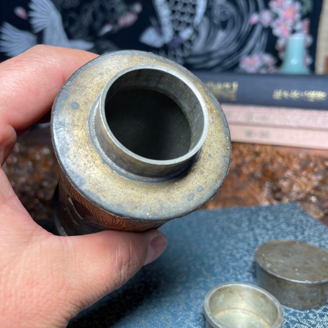 錫製 茶筒 中国古茶道具 古美術 茶葉保存容器