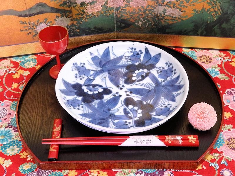 古伊万里　染付　松竹梅の図　７寸皿　A958AS-DBa 古伊万里 染付 松竹梅図 7寸皿