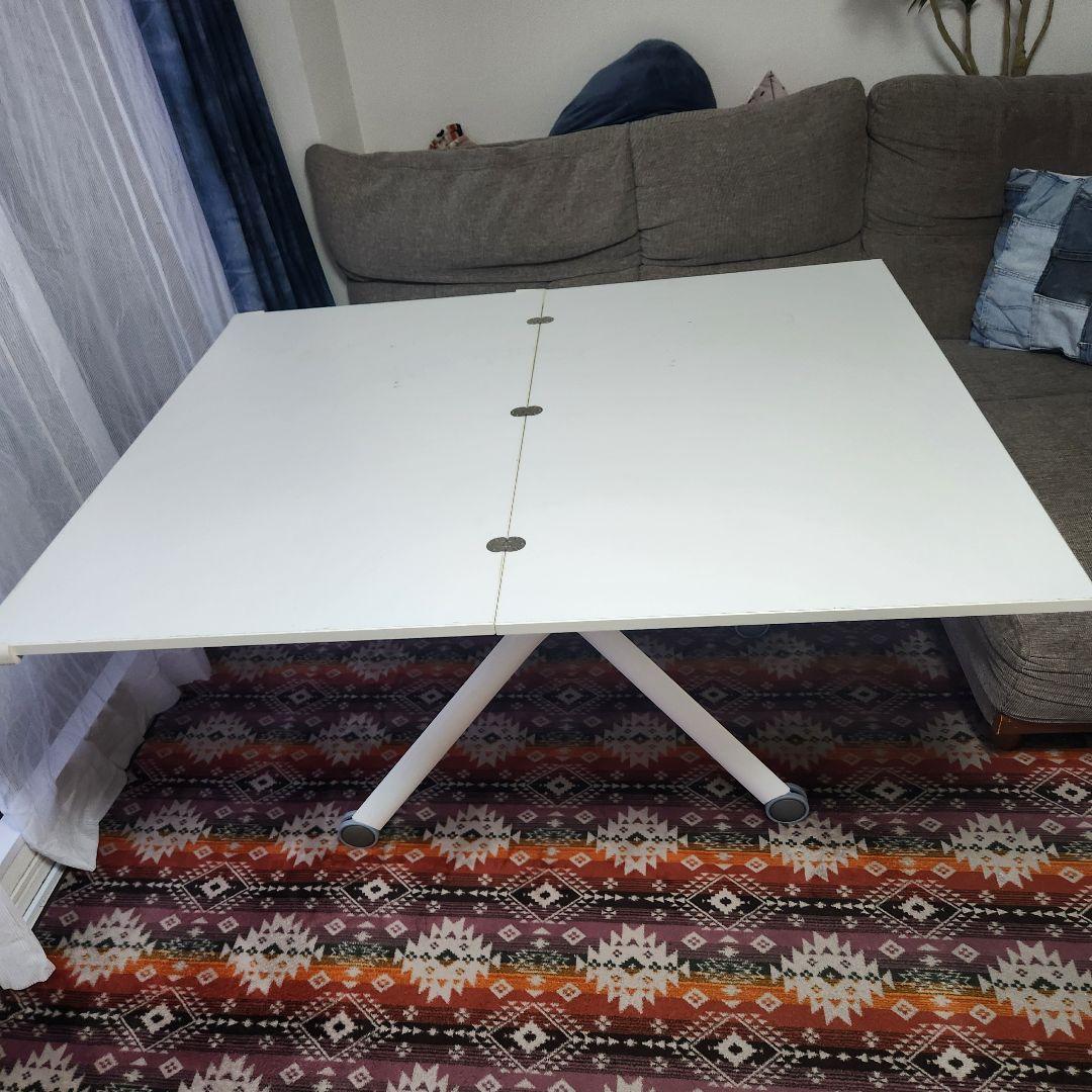 ホワイト　ダイニングテーブル　 昇降　伸長