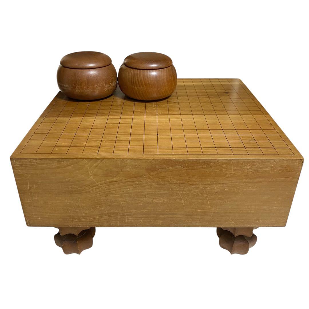 天然木脚付きへそ有り囲碁盤と碁石セット