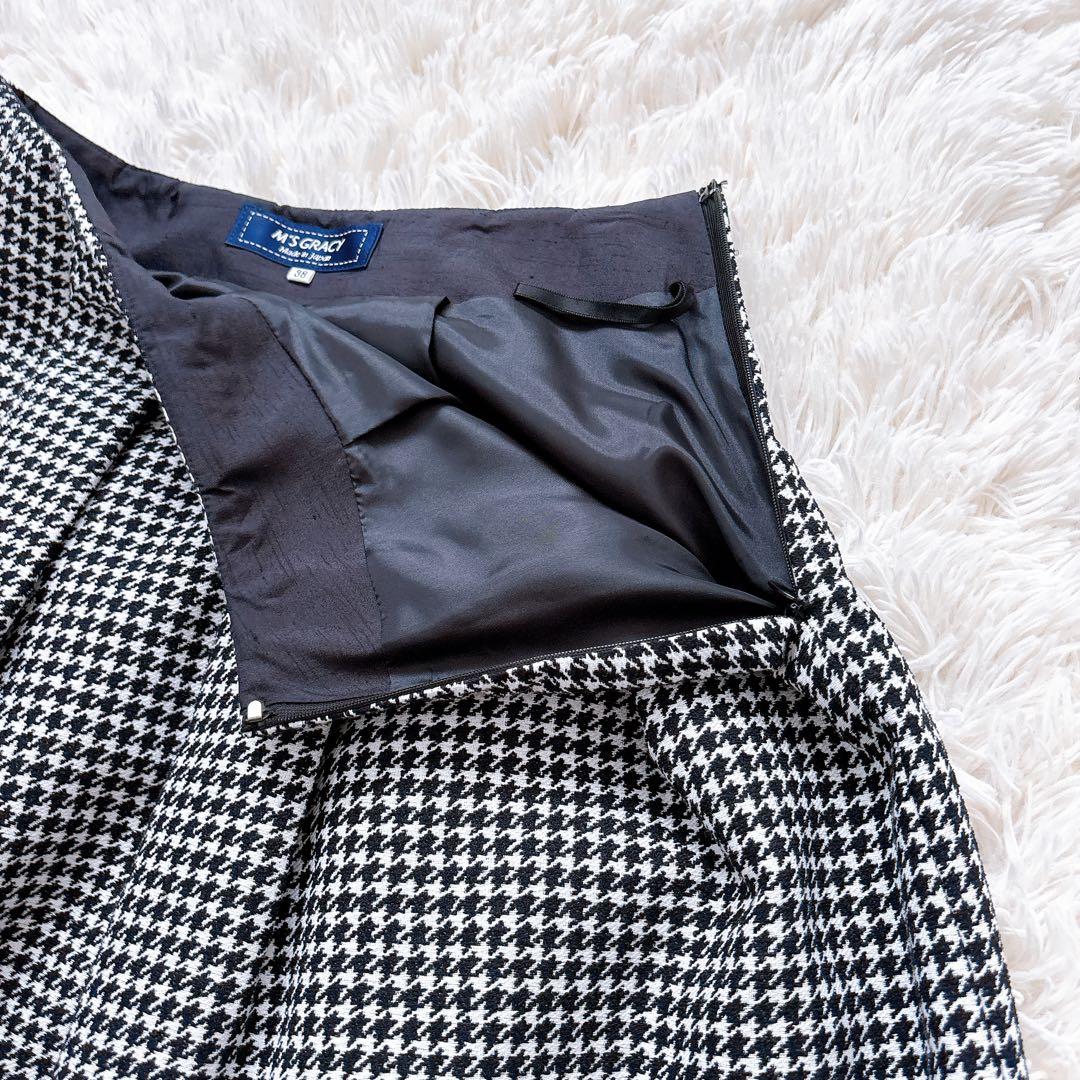 mi.n様エムズグレイシー 千鳥格子 ひざ丈スカート ロゴ 2023モデル M