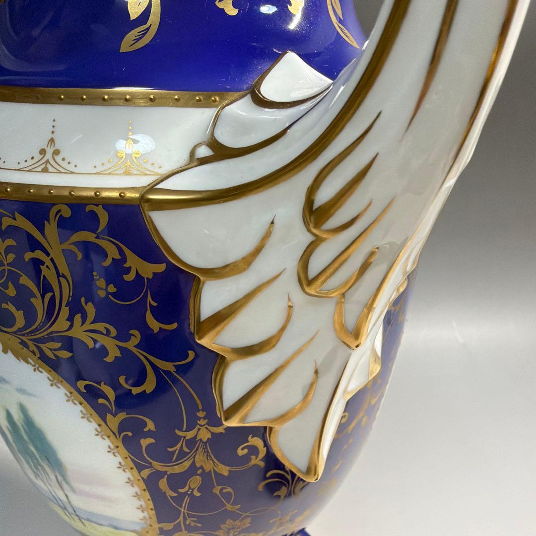 ノリタケ 飾り壺 金彩 コバルトブルー ハンドペイント 風景