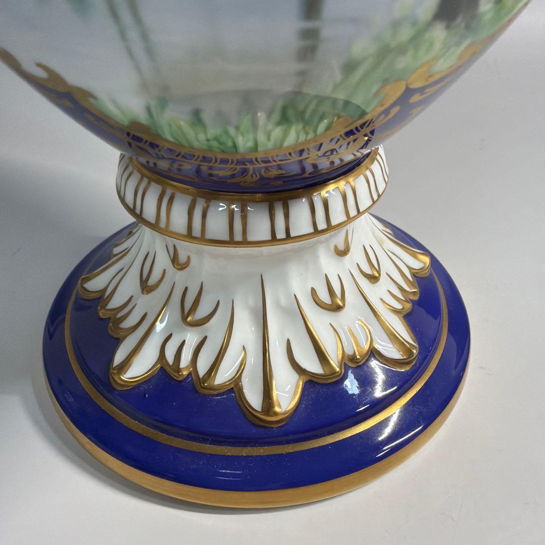 ノリタケ 飾り壺 金彩 コバルトブルー ハンドペイント 風景