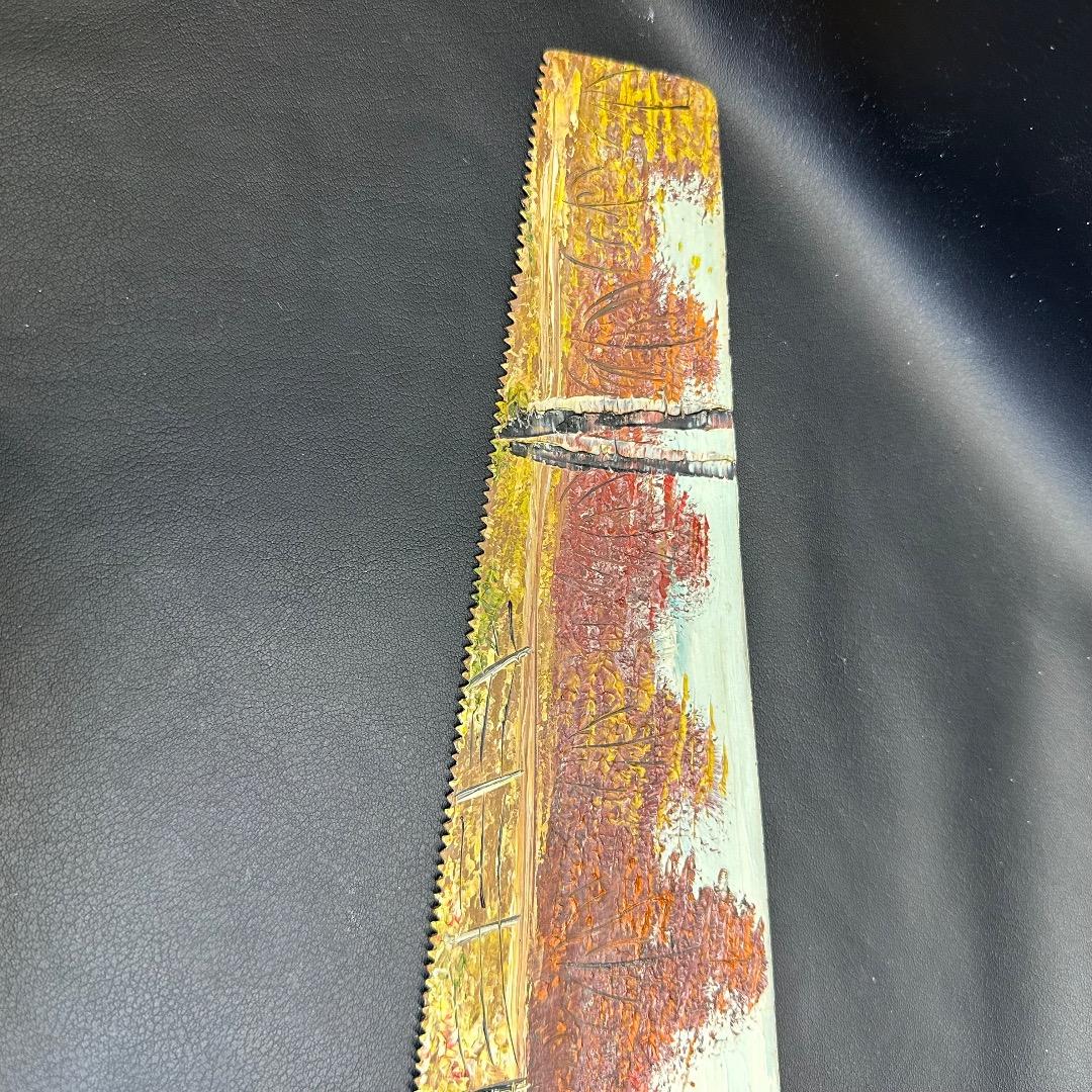 ♡Nc左1007 アンティーク 装飾用ノコギリ 風景画 木製 ヴィンテージ