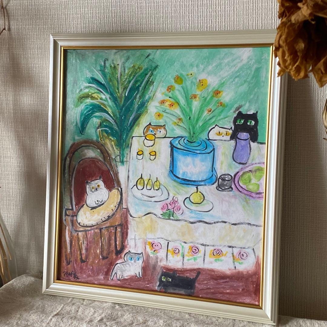 絵画 。壁掛け絵手描き【暖かい部屋には、花の香りが満ちあふれている】